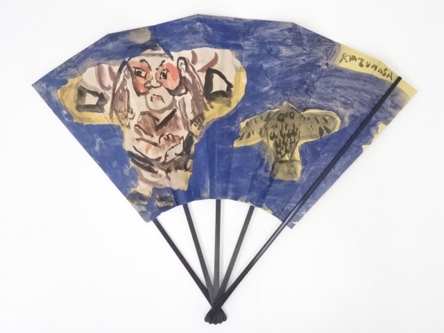 JAPANESE ART / ORNAMENTAL FOLDING FAN WITH KITE / PRINTED